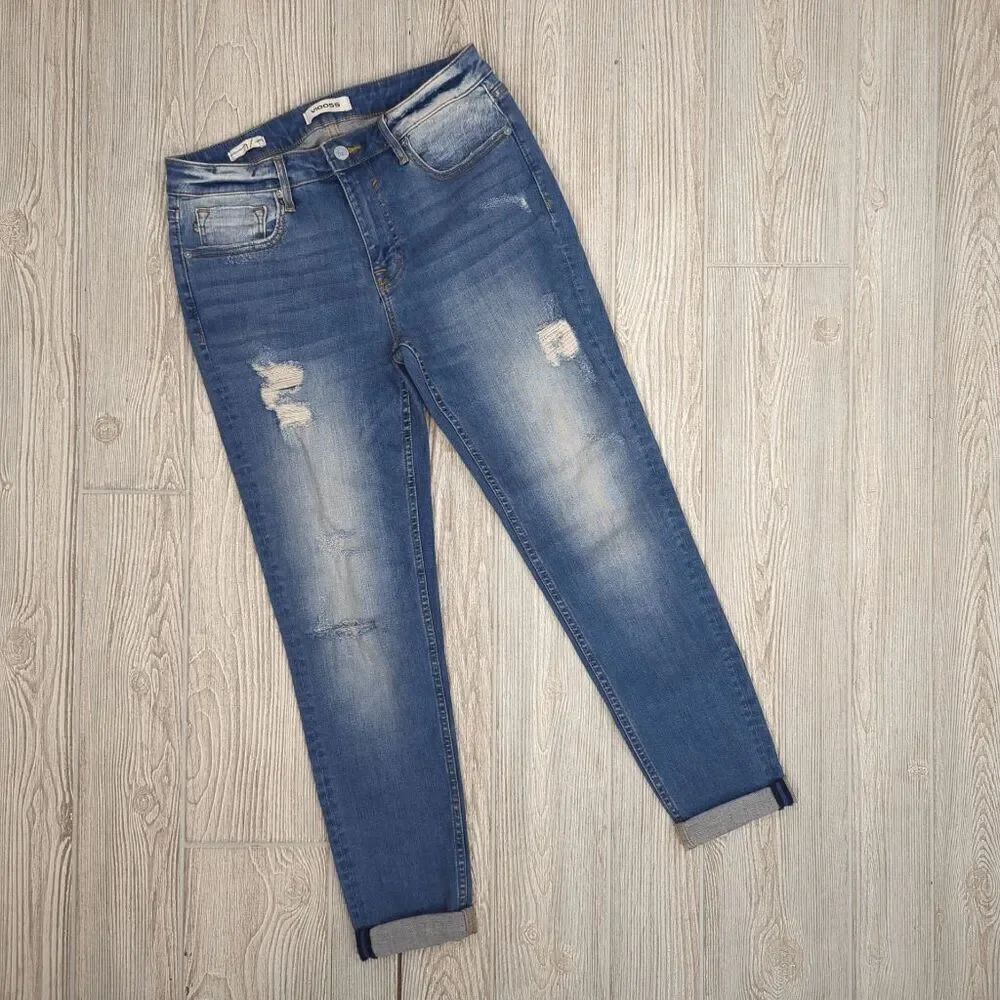 Vigoss Jeans Women's Size 29 Thompson Tomboy Distressed Skinny Jeans Cuffed Hem